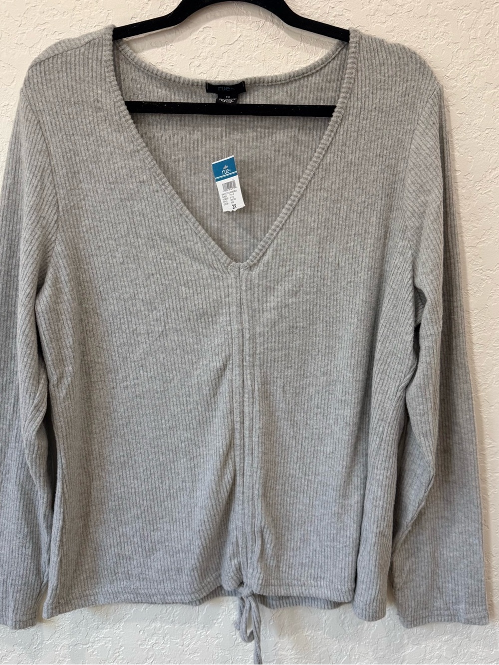Rue21 Light Gray Ribbed V-Neck Drawstring Sweater